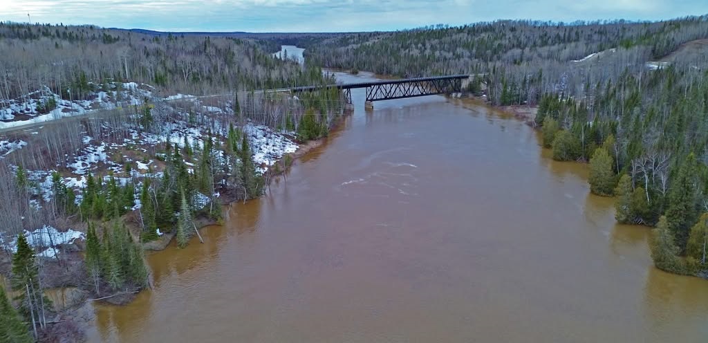 Looking down on river and bridge