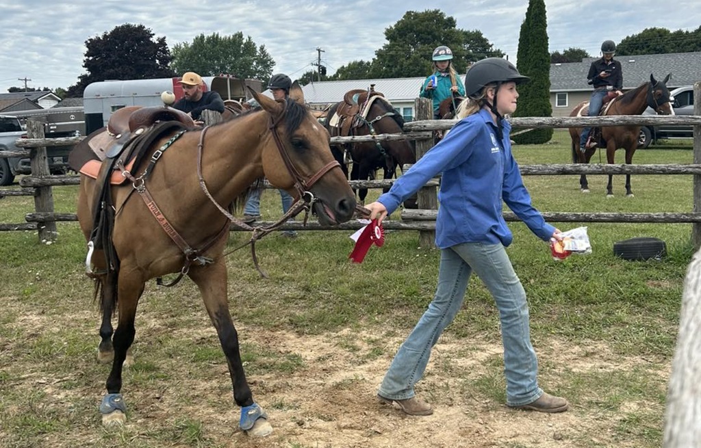 Markdale Fall Fair - Rider leading her horse