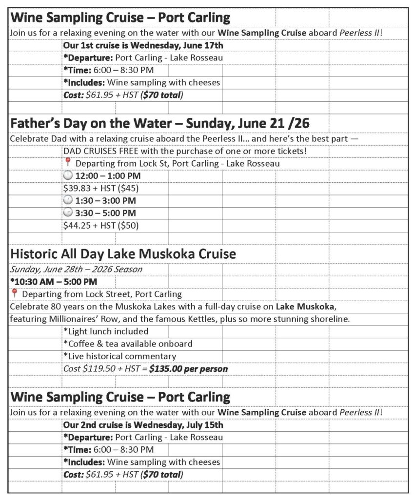 Peerless II Special Cruises - List 1