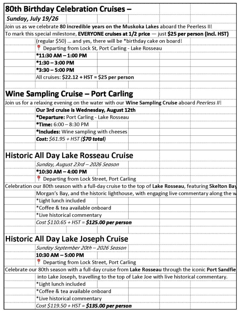 Peerless II Special Cruises - List 2