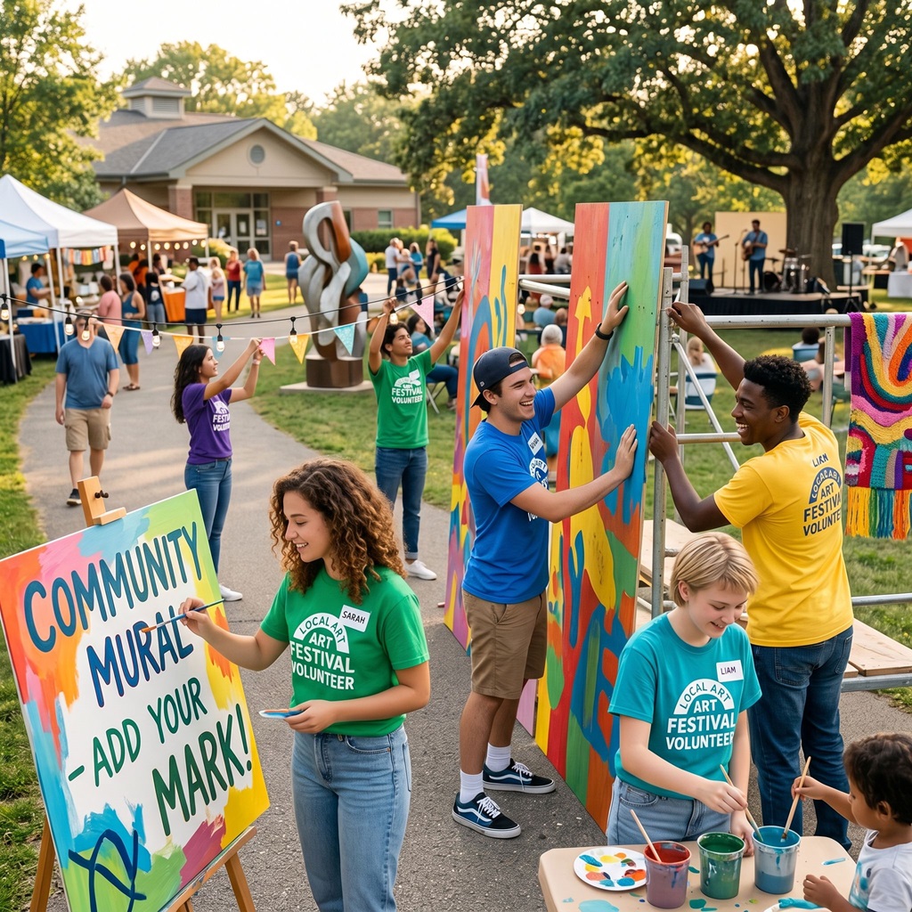 Young Volunteers helping at a fair