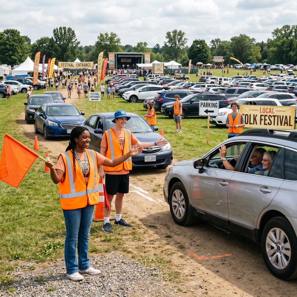 Young Volunteers helping park cars at an event