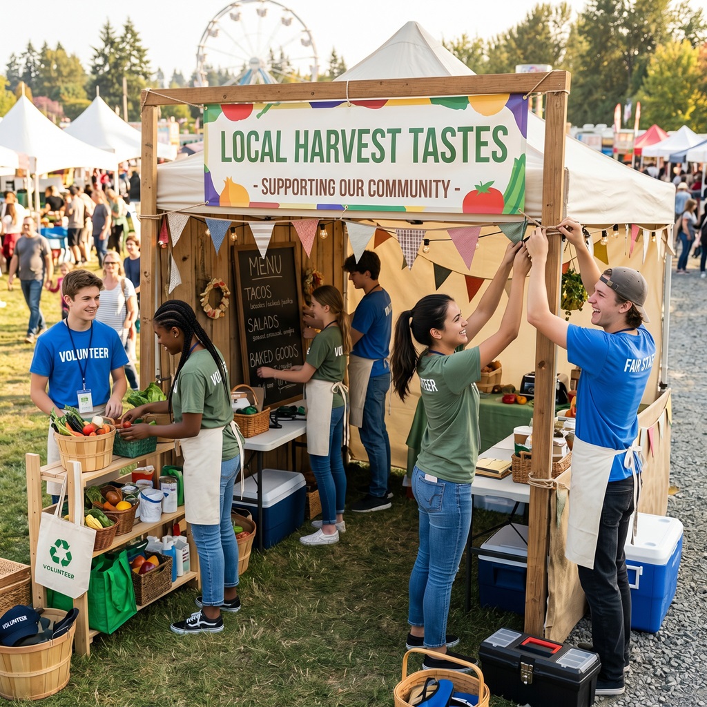 Young Volunteers helping set up a food booth