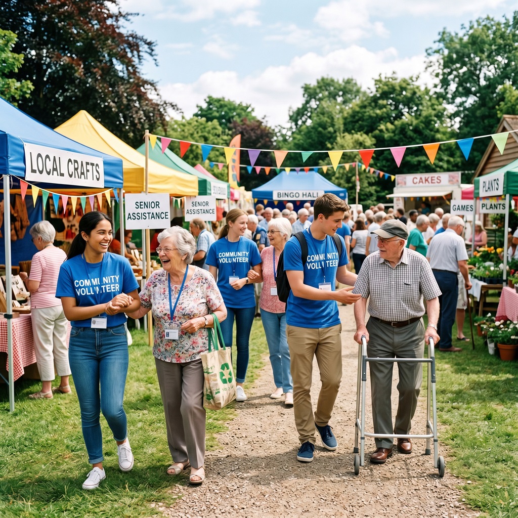 Young Volunteers helping seniors at a local event