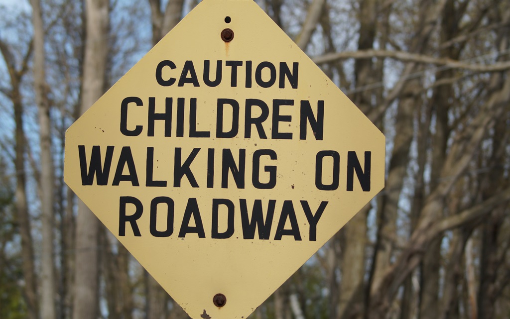 Caution Sign - "Children Walking on Roadway"